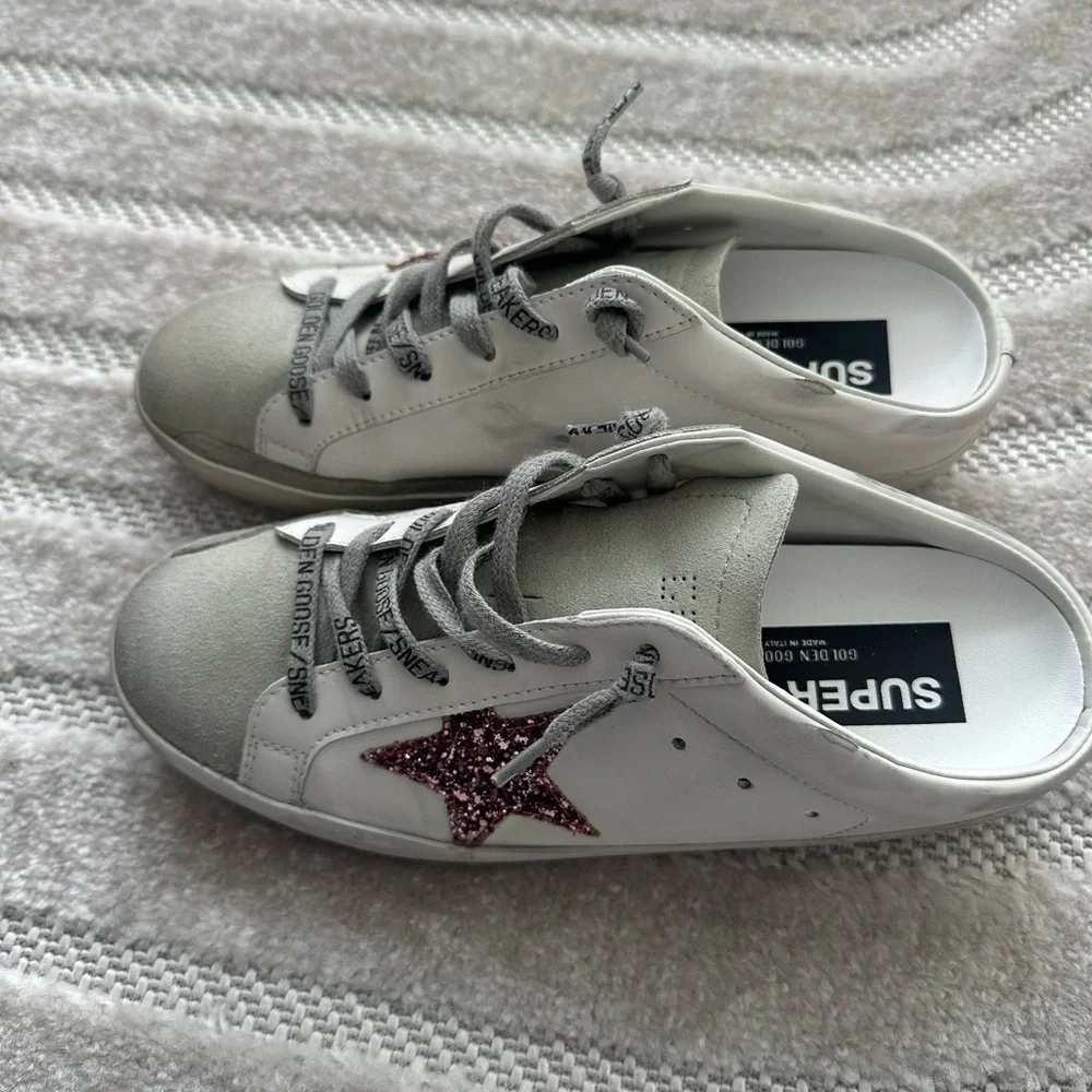 Golden Goose White and Gray Sneakers with Pink Glitter - Picture 4 of 6